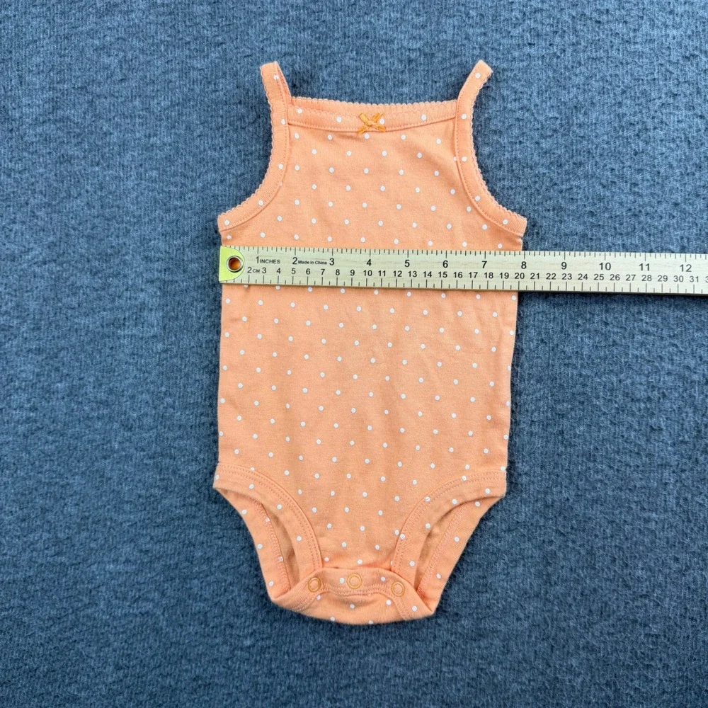 Carter's Bodysuit Baby Girls‎ 6M Orange Polka Dot Sleeveless Snap Romper